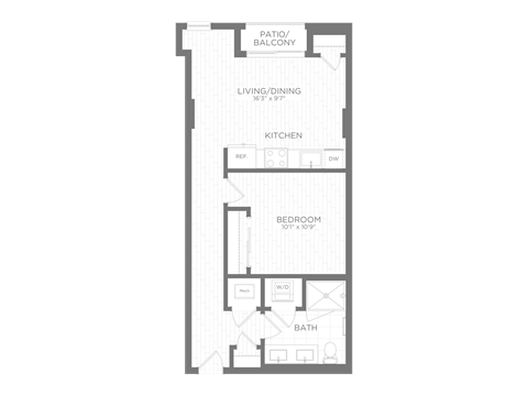 Floor plan for 1 bed, 1 bath, 564 sqft